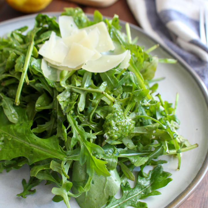 Lemon Basil Dressing over Arugula Salad Frugal Nutrition
