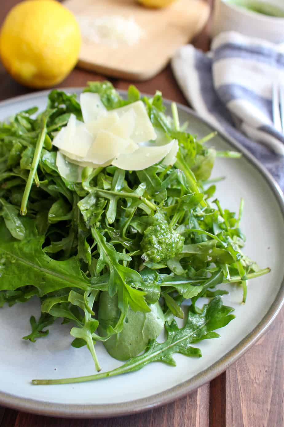 Arugula Salad with Lemon Basil Dressing | www.frugalnutrition.com