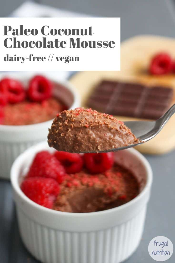 Paleo Coconut Chocolate Mousse by Frugal Nutrition #dairyfree #chocolatemousse