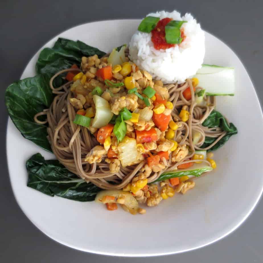 Ginger-Soy Tempeh Over Soba