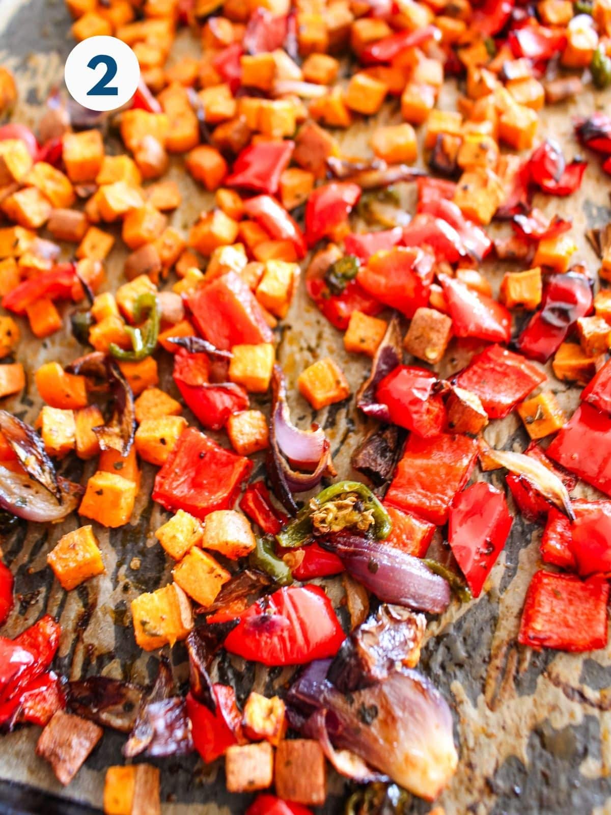 Roasted vegetables after cooking.