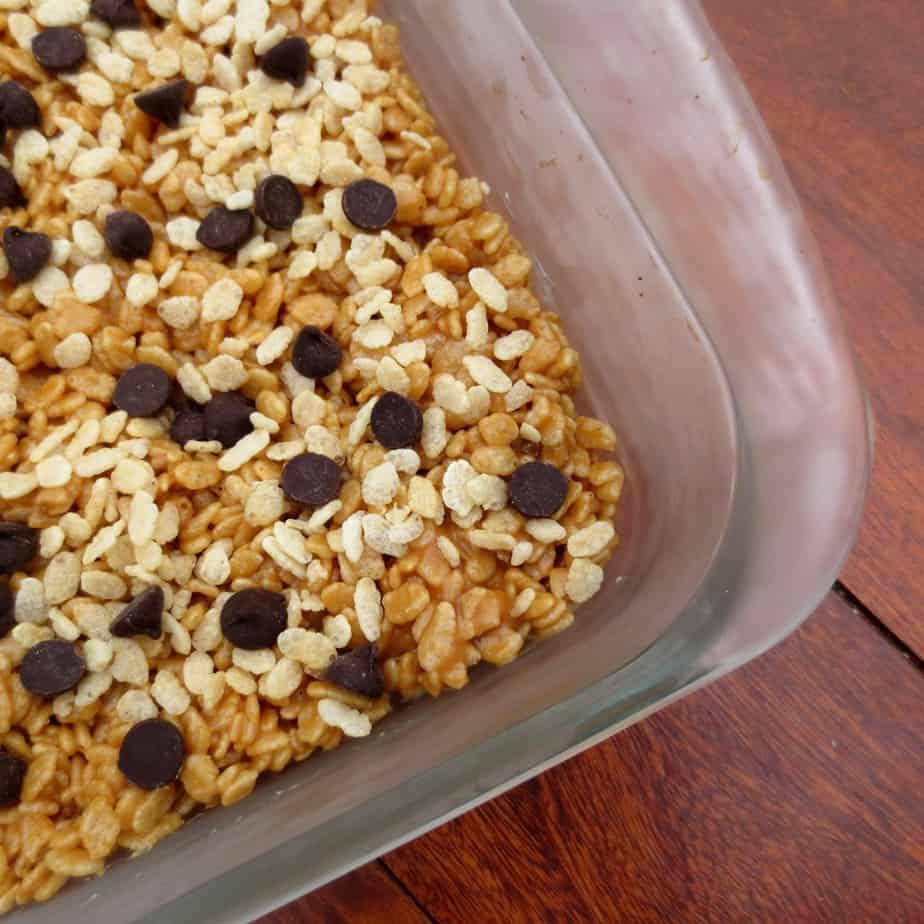 Peanut Butter Honey Brown Rice Crispy Treats With Chocolate