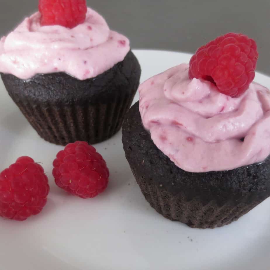 Whole Wheat Spelt Chocolate Cupcakes with Raspberry Whipped Cream