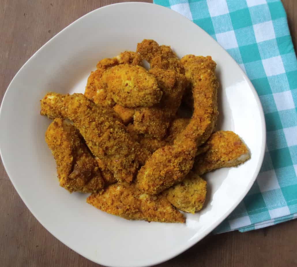 Almond Crusted Chicken Strips (Paleo) with turmeric and cayenne