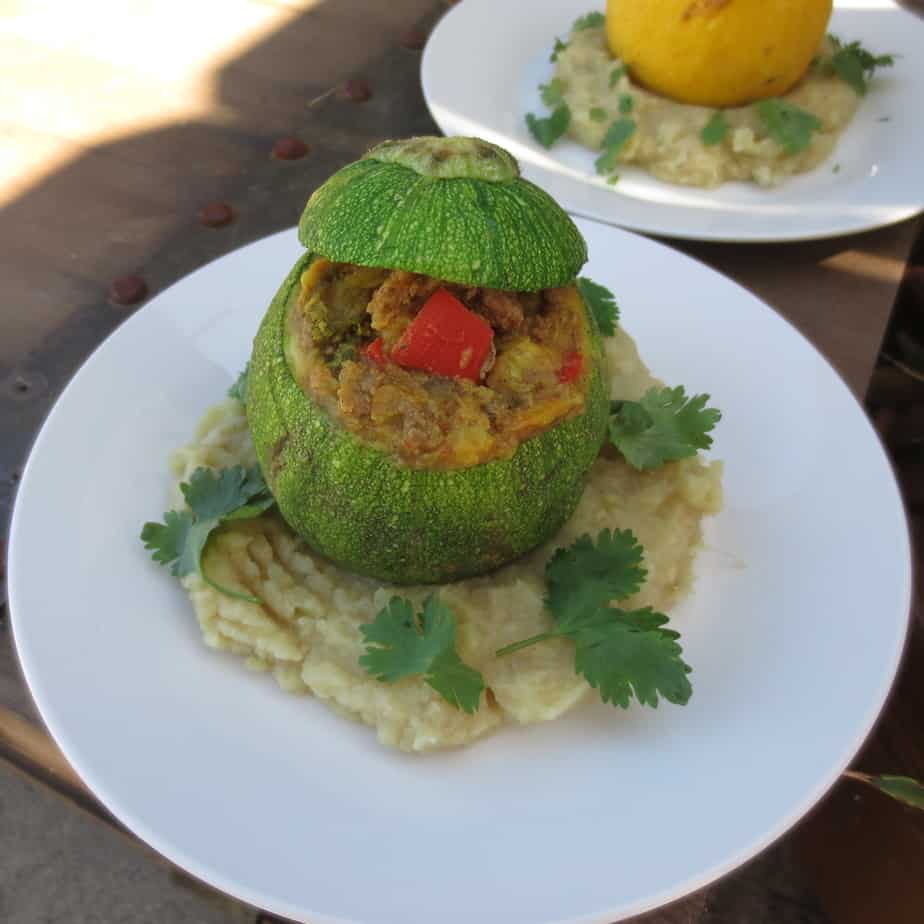 Stuffed Squash with Mashed Cauliflower and Sweet Potato