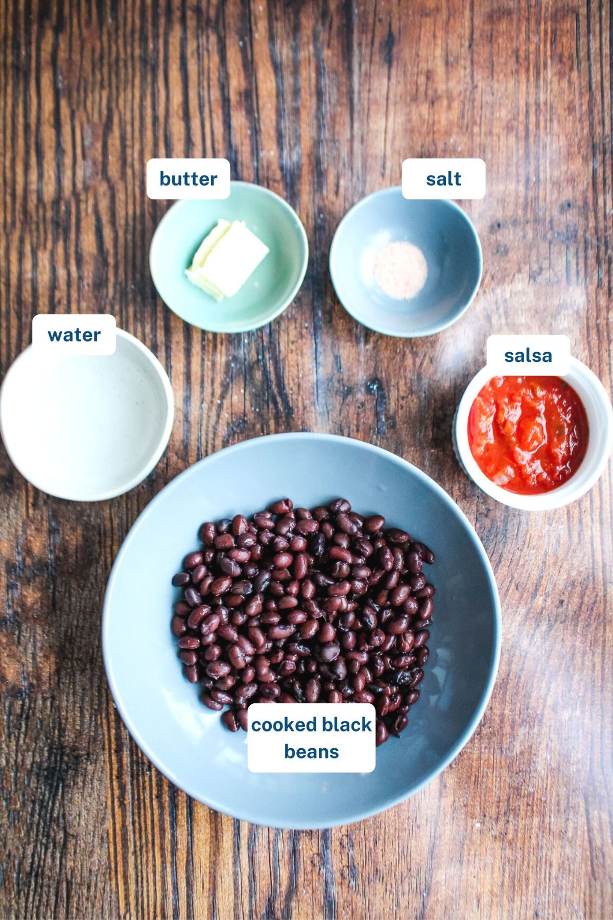 Ingredients to make black bean dip on the table before mixing up.