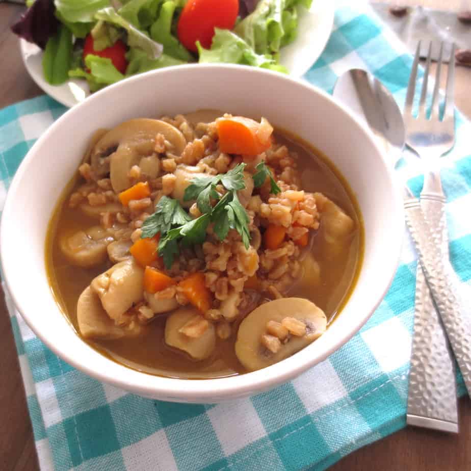 Farro Soup with Carrots and Mushrooms