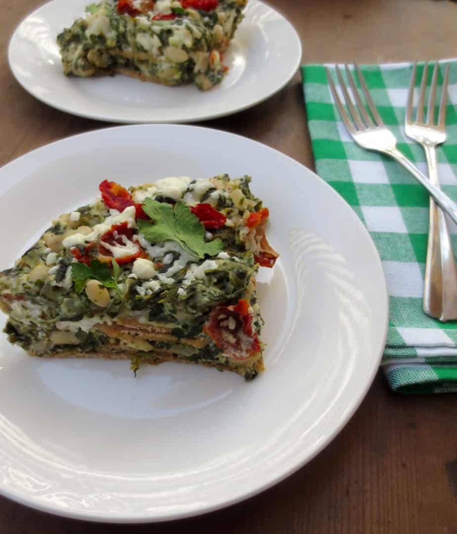 Sun Dried Tomato, Kale, Spinach, White Bean Lasagna with Homemade Noodles