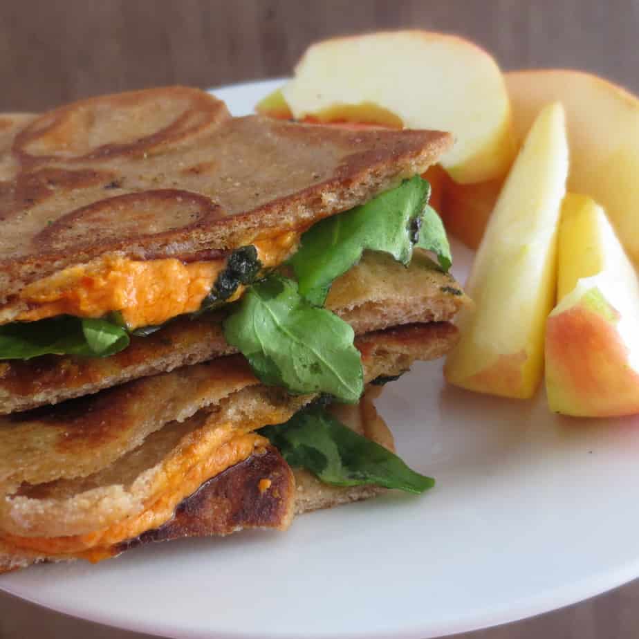 Arugula, Pesto, Sun Dried Tomato, Feta, Yogurt, Whole Wheat Panini