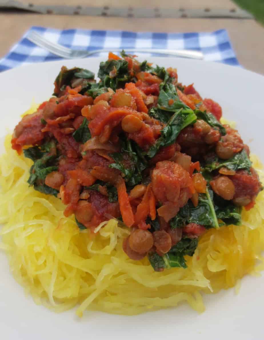 Chunky Lentil Bolognese Over Spaghetti Squash