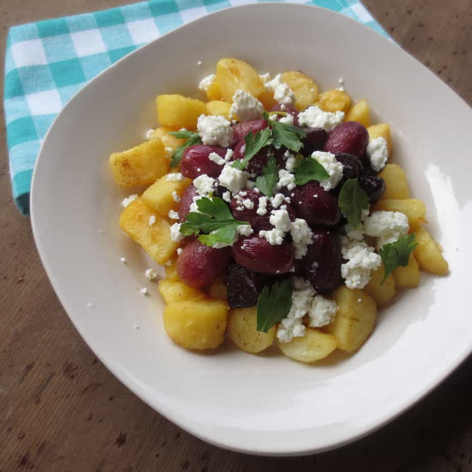 Roasted Grapes, Beets, and Potatoes with Goat Cheese