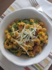 Creamy Butternut Sauce Pasta with Bacon, Kale, and Parmesan