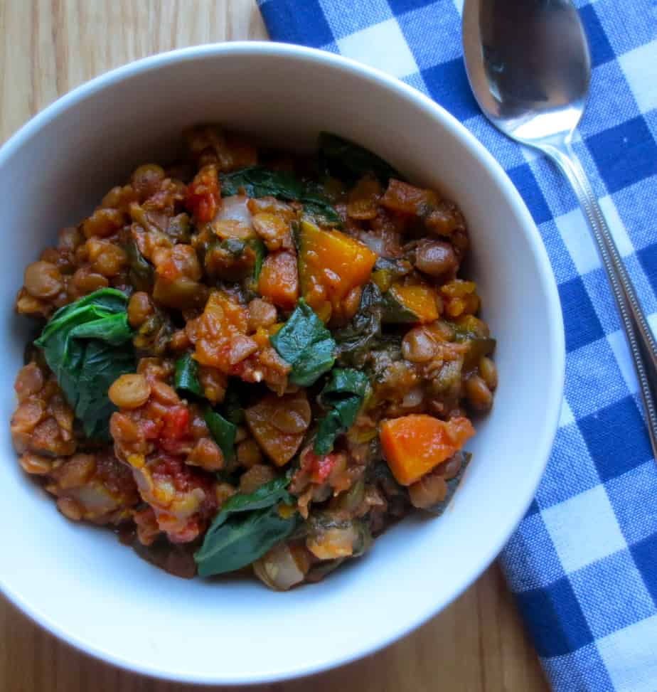 Lentil Kabocha Stew with Lemon and Spinach