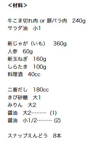 Japanese Meat and Potato Stew Ingredients