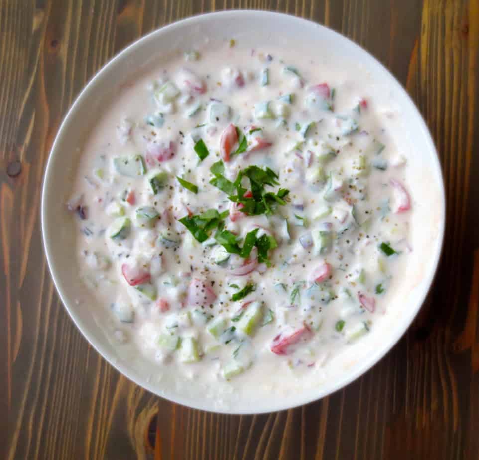 Raita - yogurt & cucumber sauce by #goodandcheap and #frugalnutrition