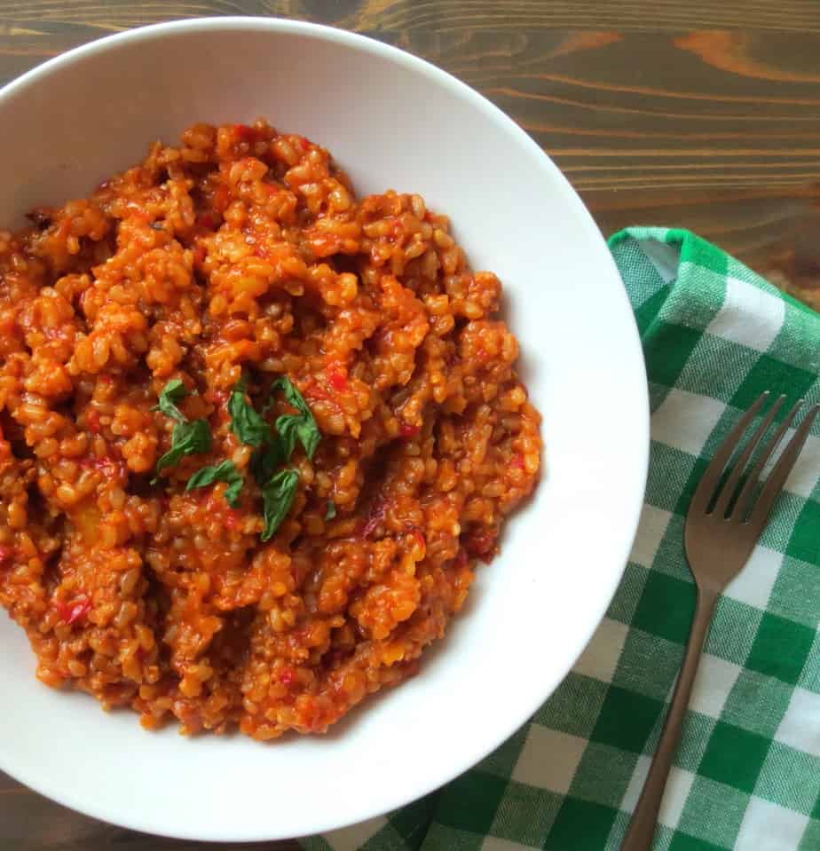 Easy Brown Rice Jambalaya with Veggies and Homemade Sausage