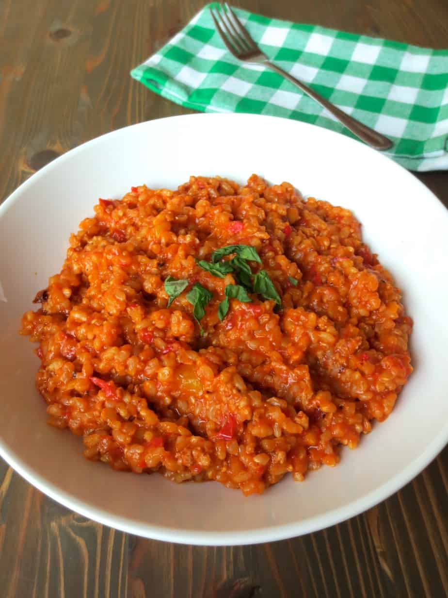 Easy Jambalaya made with Homemade Sausage and Brown Rice