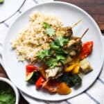 Plate of chicken, vegetables, and rice