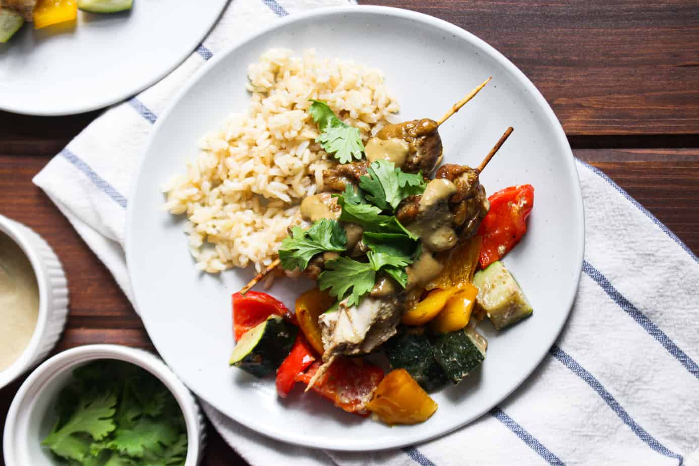 Plate of chicken, vegetables, and rice