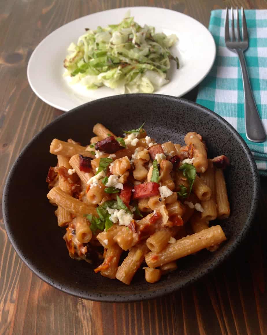 One Pot Pasta Bacon, Bleu Cheese, SunDried Tomatoes Frugal Nutrition