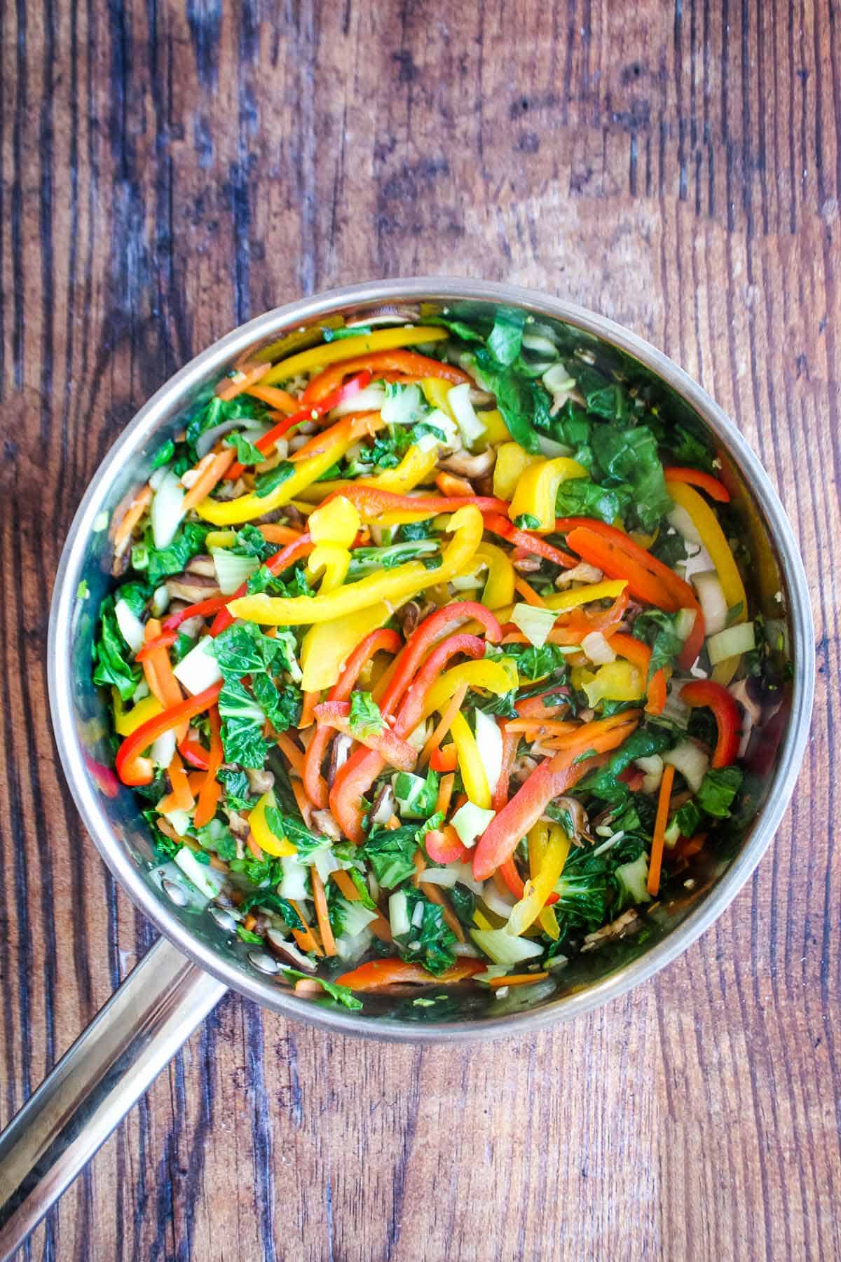 Vegetables after cooking in the pan.