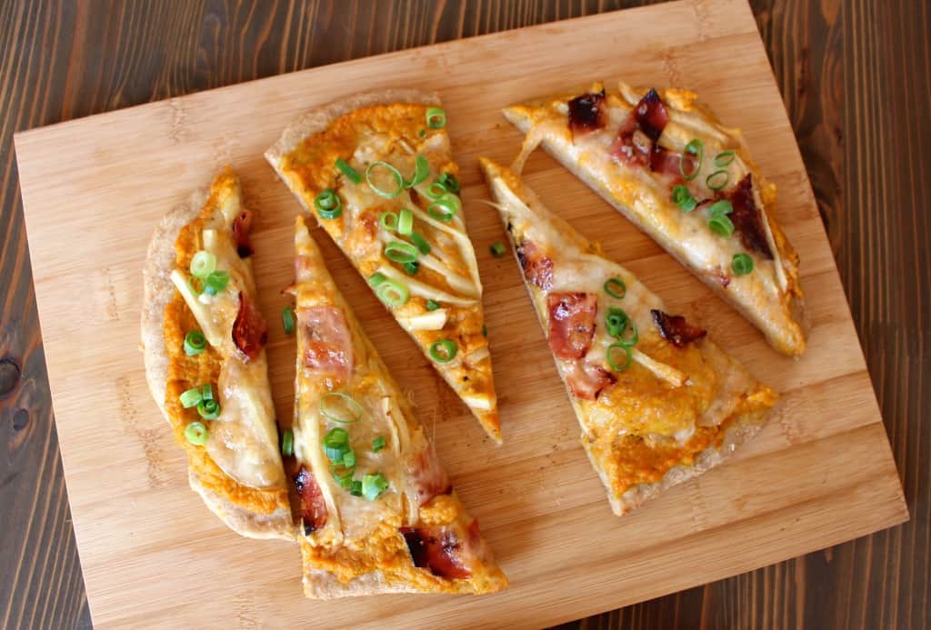 Fall Pizza with Apples, Bacon, and Creamy Pumpkin Sauce | Frugal Nutrition