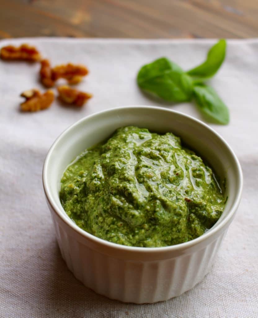 Basic Basil Pesto with Walnuts and Parmesan by Frugal Nutrition