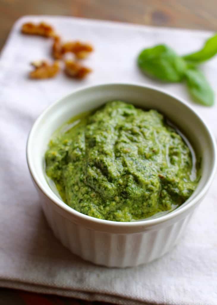 Basil Pesto with Walnuts and Parmesan by Frugal Nutrition