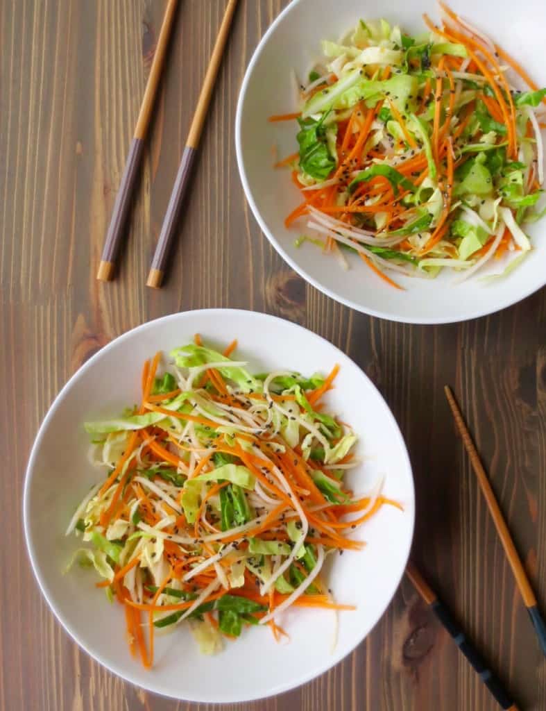 Shredded Cabbage, Carrot, and Daikon Salad with Ginger Dressing | Frugal Nutrition