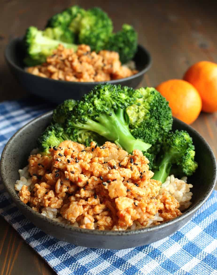 Ground Orange Chicken Brown Rice Bowls with Broccoli | Frugal Nutrition #easydinner #orangechicken #groundchicken #ground turkey