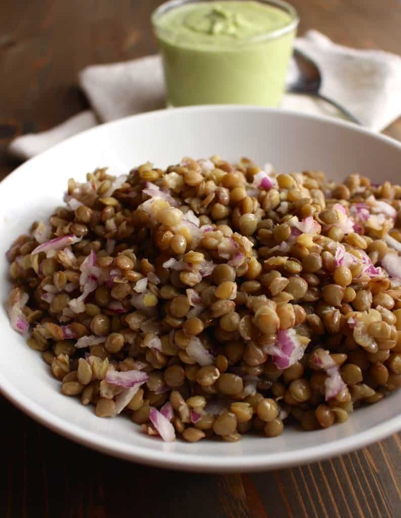 Avocado Yogurt Sauce with Lentil & Red Onion Salad | Frugal Nutrition