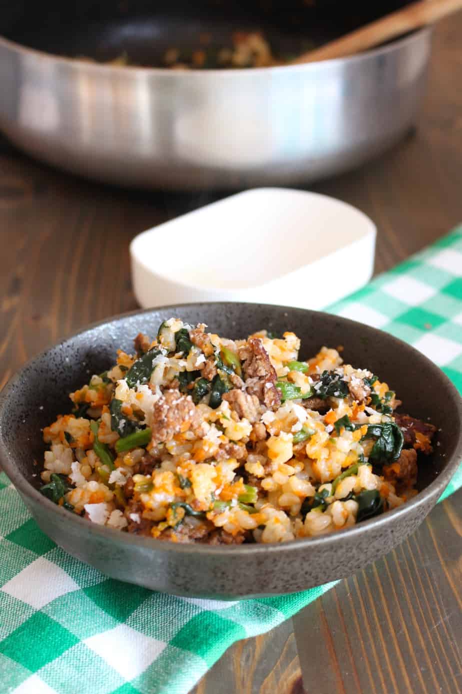 Easy Italian Sausage Rice Bowl Frugal Nutrition onepan