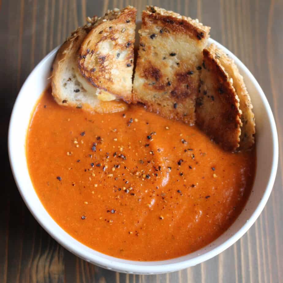 Easy Stovetop Tomato Soup - Frugal Nutrition #instagram #tomatosoup #grilledcheese