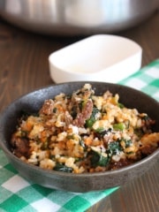 Italian Sausage Rice Bowl with Spinach and Parmesan #onepan #easy #recipe | FrugalNutrition.com