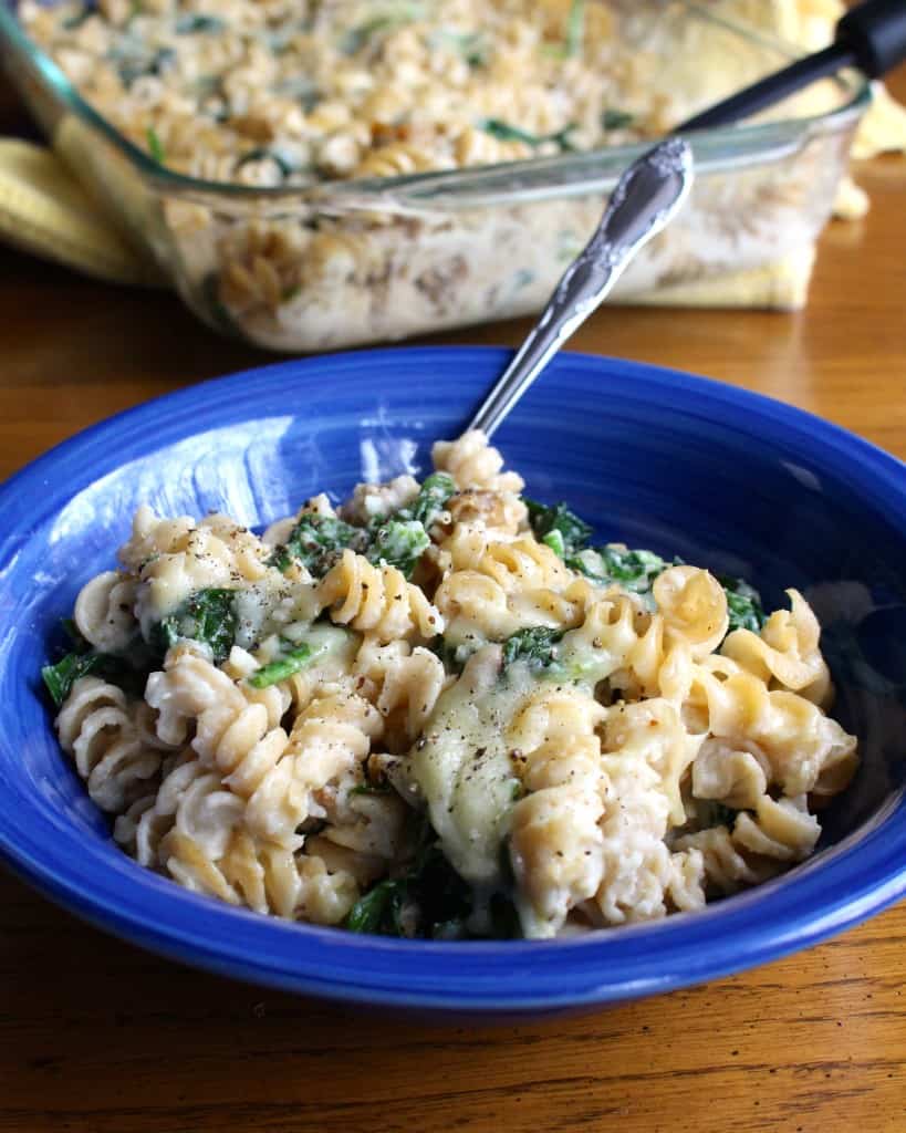 Pasta Bake with Cauliflower, Sausage, Spinach, and Cheddar | Frugal Nutrition