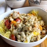 Turkey & Spaghetti Squash Margherita | Frugal Nutrition #easy #weeknight #dinner #paleo #spaghetti squash #pesto #glutenfree