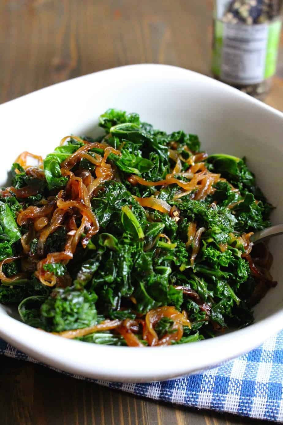 Caramelized Onions and Kale | Frugal Nutrition #vegetablesides