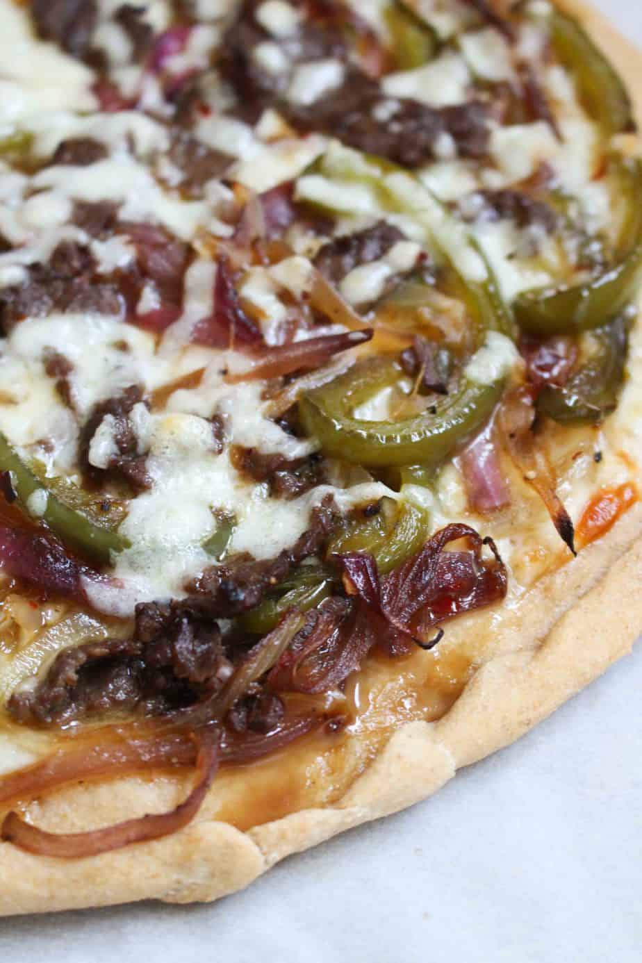 Homemade Philly Cheesesteak Pizza | FrugalNutrition.com