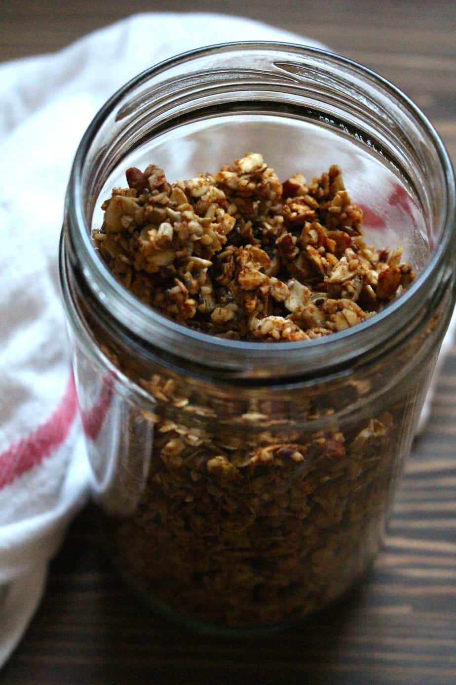 homemade granola stored in a mason jar