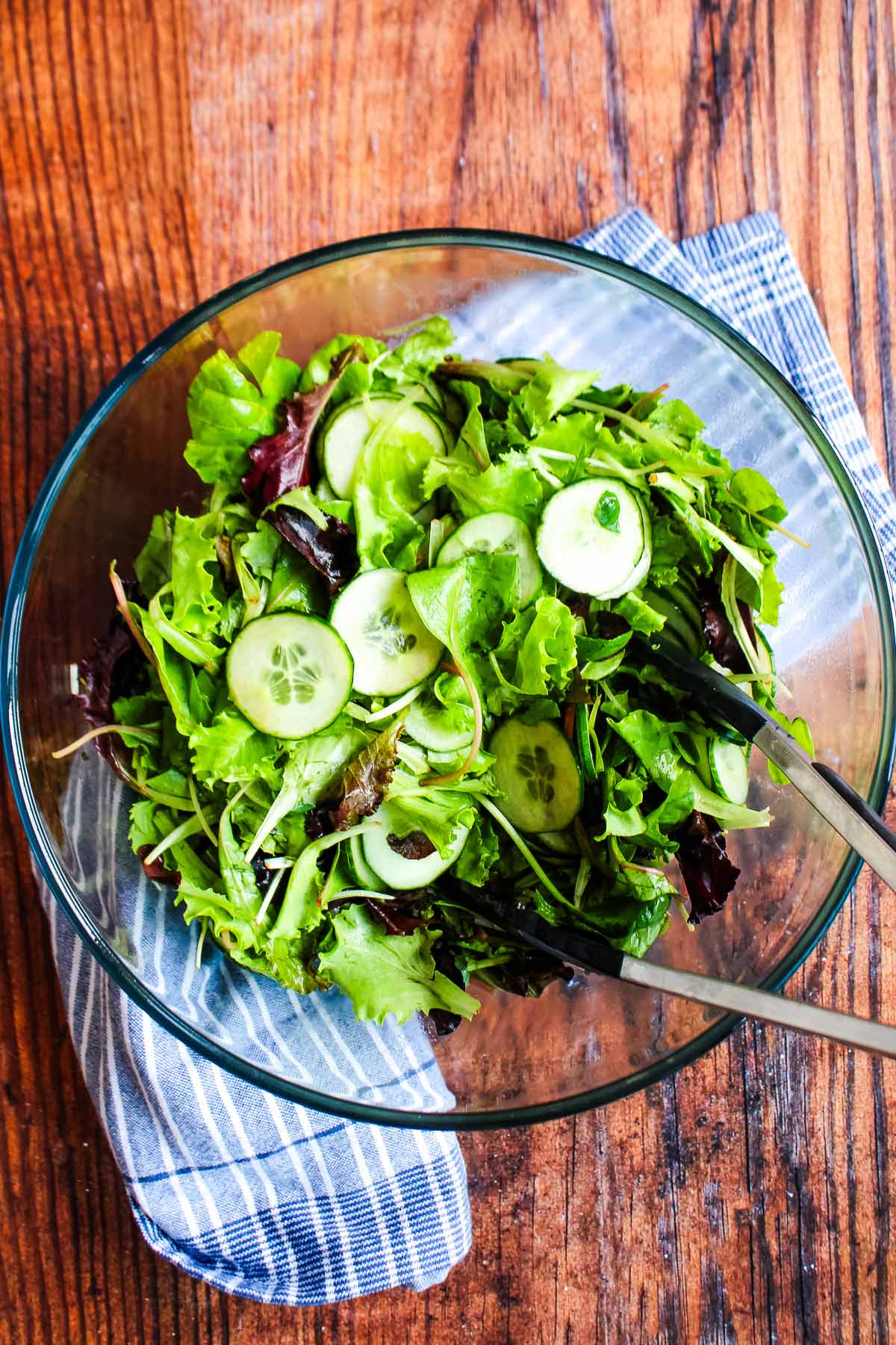 Salad tossed together with sesame dressing.