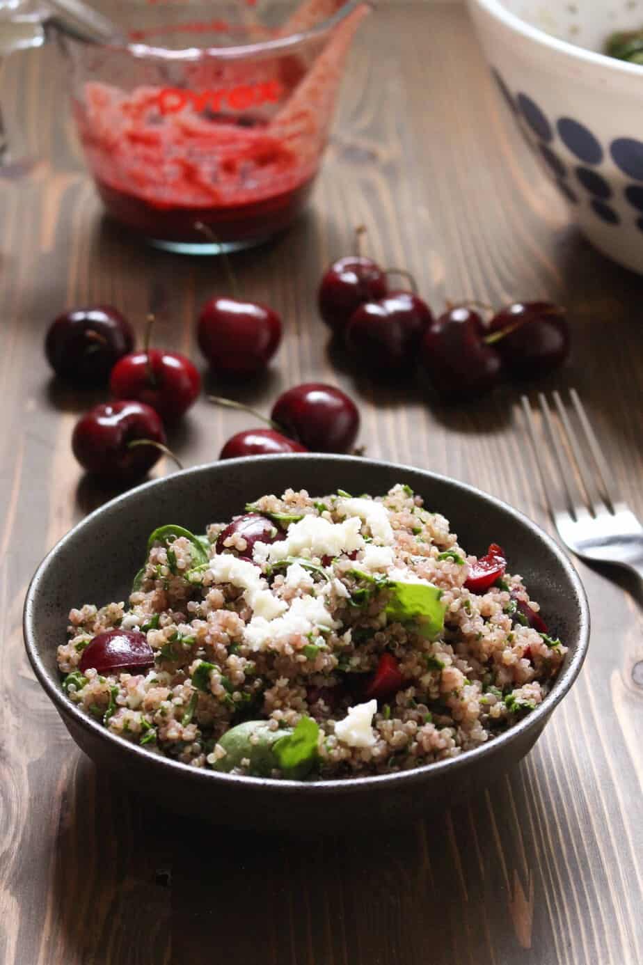 Awesome Cherry Balsamic Quinoa Salad with Spinach and Feta | Frugal Nutrition