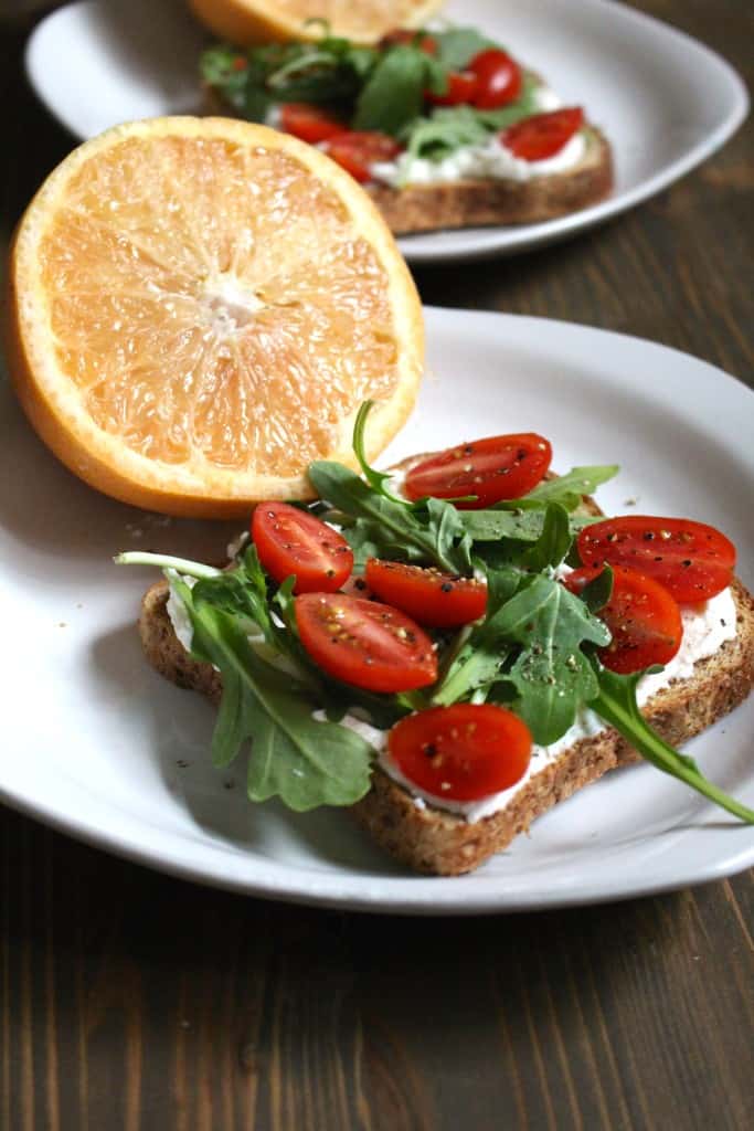 Easy Ricotta Toast with Arugula, Cherry Tomatoes, and Garlic | Frugal Nutrition