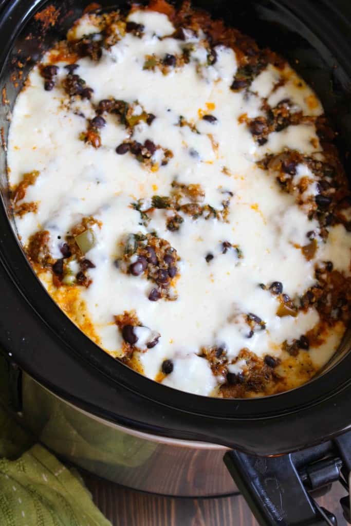 Slow Cooker Quinoa Enchilada Casserole | Frugal Nutrition #easyweeknightdinner