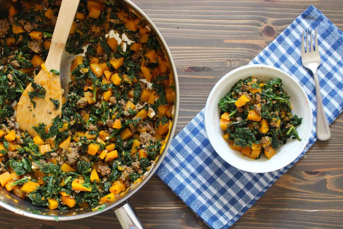 One Skillet Beef & Butternut Bowls with Kale | Frugal Nutrition