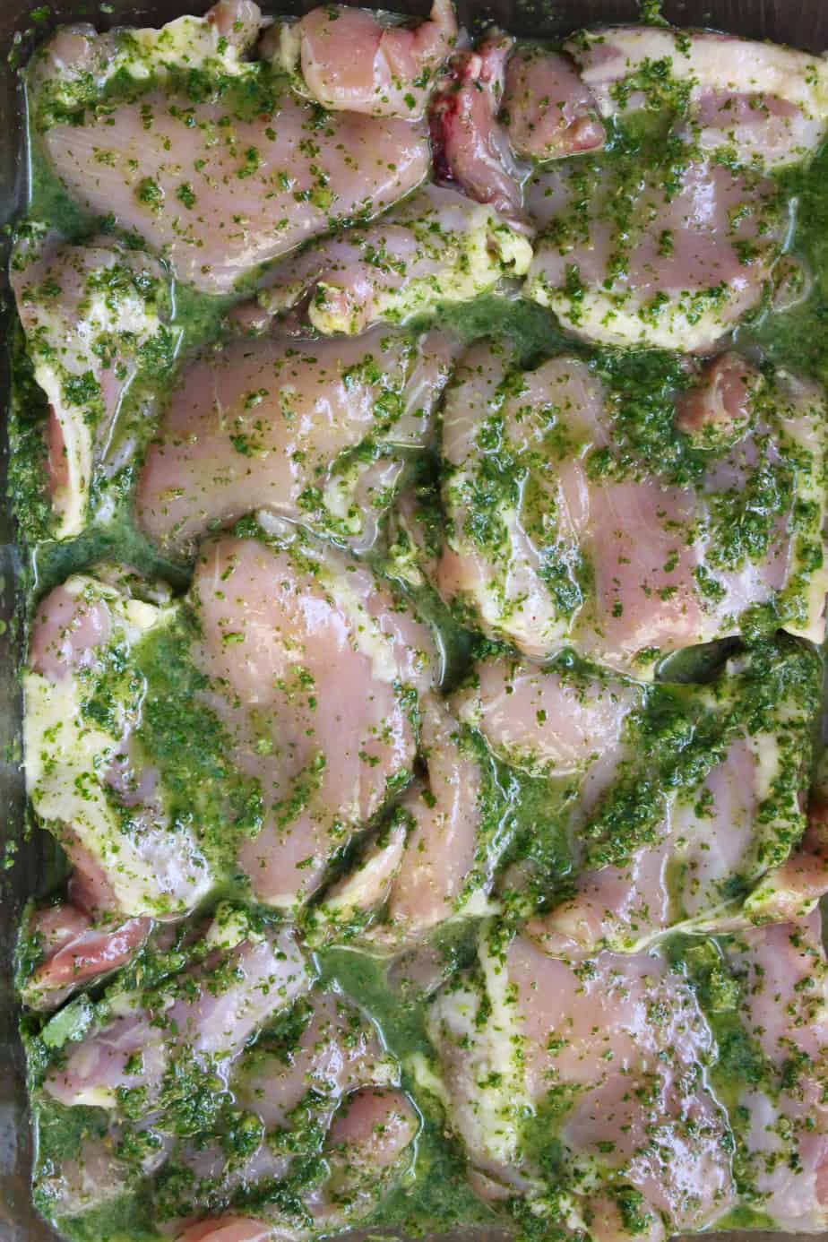 raw chicken marinated in cilantro orange marinade