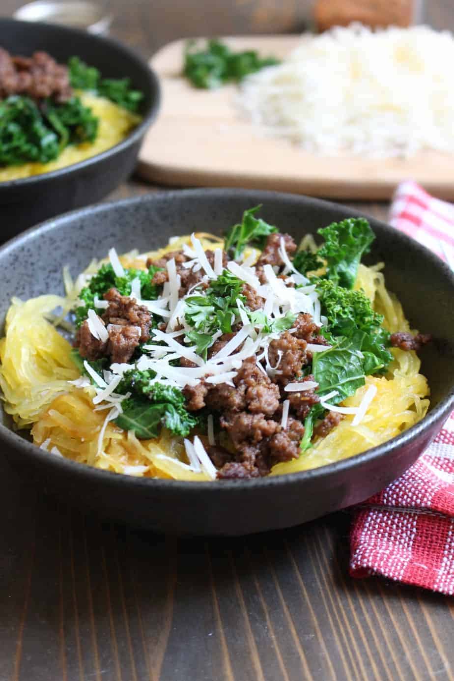 Sausage & Kale Spaghetti Squash Bowls | Frugal Nutrition