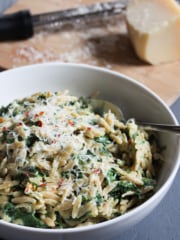 One Pot Creamy Parmesan Orzo with Spinach | Frugal Nutrition