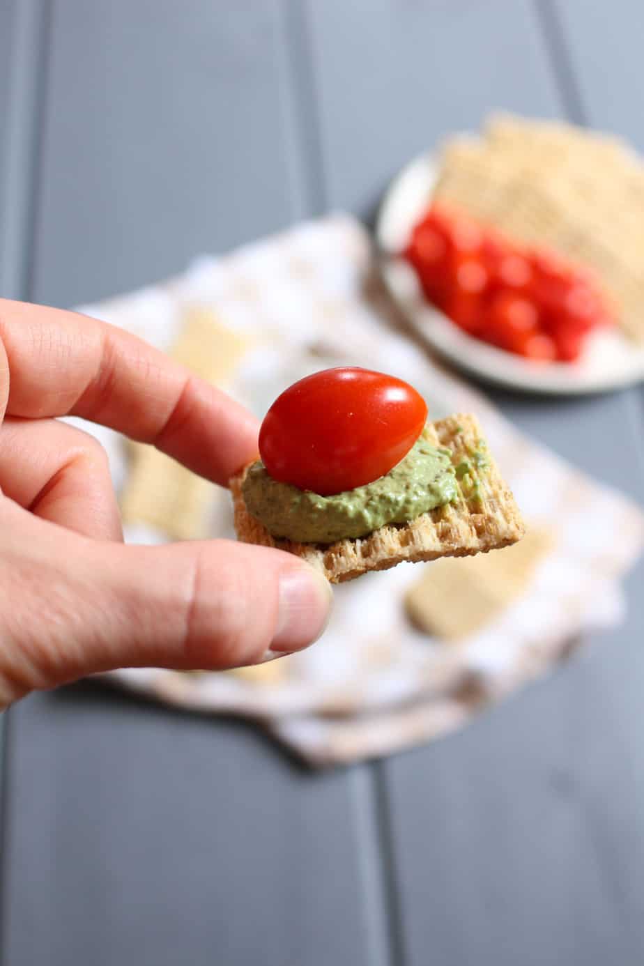 Basil Cream Cheese Dip with Crackers and Tomatoes | Frugal Nutrition