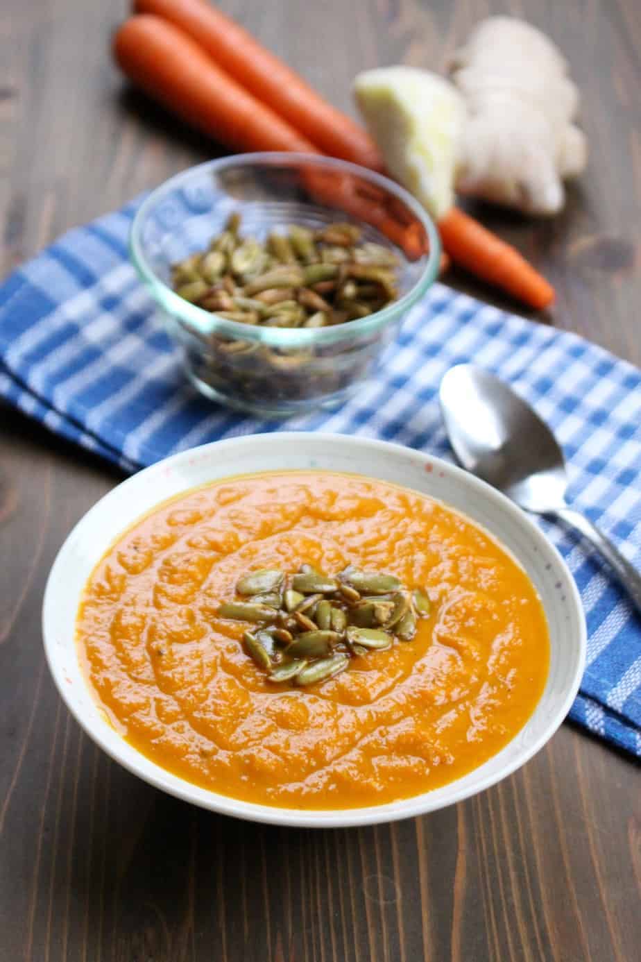 Easy Creamy Vegan Carrot Ginger Soup with Turmeric | Frugal Nutrition