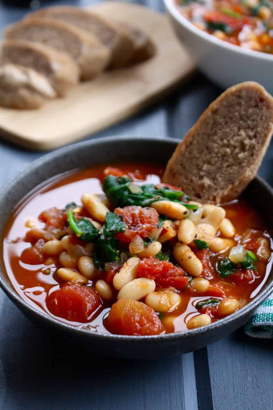 Garlic, Tomato, & Balsamic White Bean Soup with Spinach